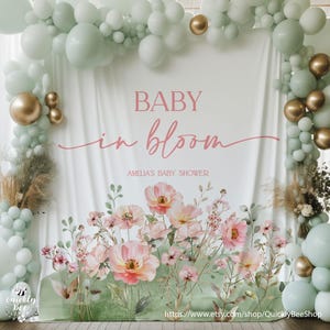 Wildflower Baby in Bloom Baby Shower Backdrop, Floral Baby Shower, Baby Shower Table Decor