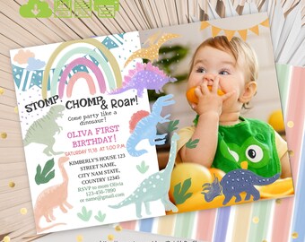 Convite de aniversário com tema de dinossauro, festa jurássica (download digital)