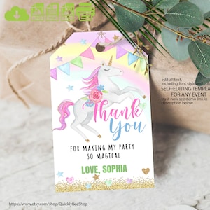 EDITABLE Unicorn favor tags, Thank you tags, Gift Tags, Unicorn Party favor Printable Template, Magical Unicorn Birthday#1