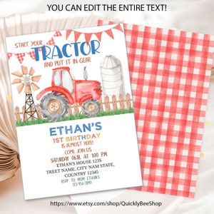 Editable Tractor Birthday Invitation, Red Tractor Invitation, Farm Invitation, Red Tractor Decor, Red Tractor INSTANT DOWNLOAD