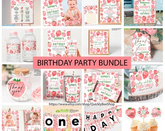 Berry First Birthday party Bundle, Printable Strawberry Invitation 1st Birthday, Berry Birthday Decorations, Printable First Birthday