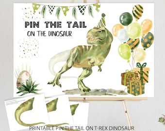 JOARHONAL Pin The Tail on The Dinosaur Game - Dinosaur Birthday Party Games  for Kids Boys Watercolor Dinosaur Party Supplies with 24 PCs Tail Stickers