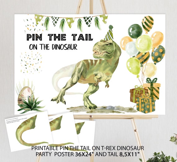 Pin the Tail on the Dinosaur - Boys Party Game - Printable Party