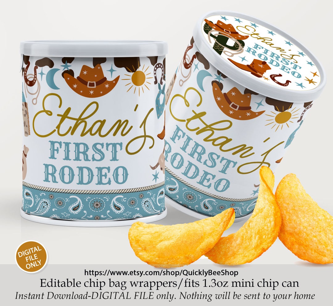 Rodeo Birthday Decor Potato Chip Can Tube Label, Wrapper 1.3oz Mini ...