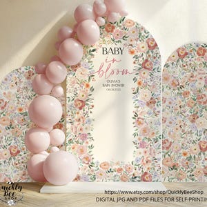 Pastel Flowers Baby Shower Backdrop, Bridal Shower Arch Decor, Personalized Photo Zone Backdrop, Set of 3 Arch Panel DIY Printable Download