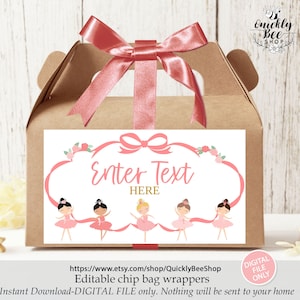Editable Ballerina Birthday Gable Box Labels, Ballet Gable Box Favor Labels, Instant Download Printable template