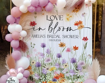 Meadow Bridal Shower Backdrop, Wildflower Wedding Shower Sign Decor,Personalized Bridal Shower Photo Backdrop, Boho Bridal Shower Decoration