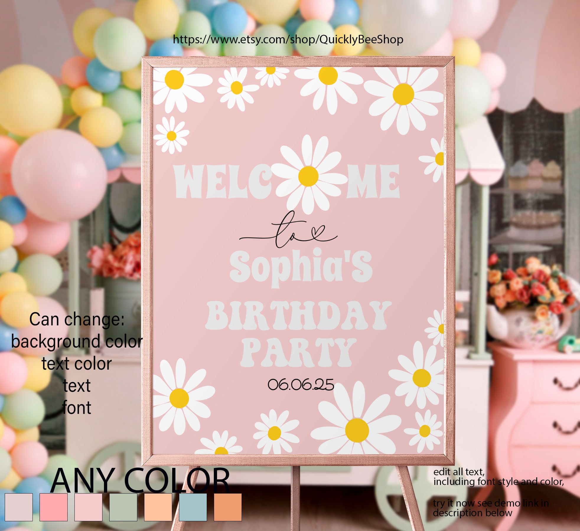 Daisy Birthday Party Welcome Sign, Retro Daisy Party Welcome Sign ...