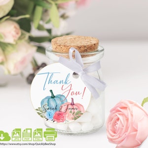 Boy or Girl Pumpkin Gender Reveal, Favor tags EDITABLE, Gender reveal blue and Pink, The Or She hank you tags, Gift tags Instant download