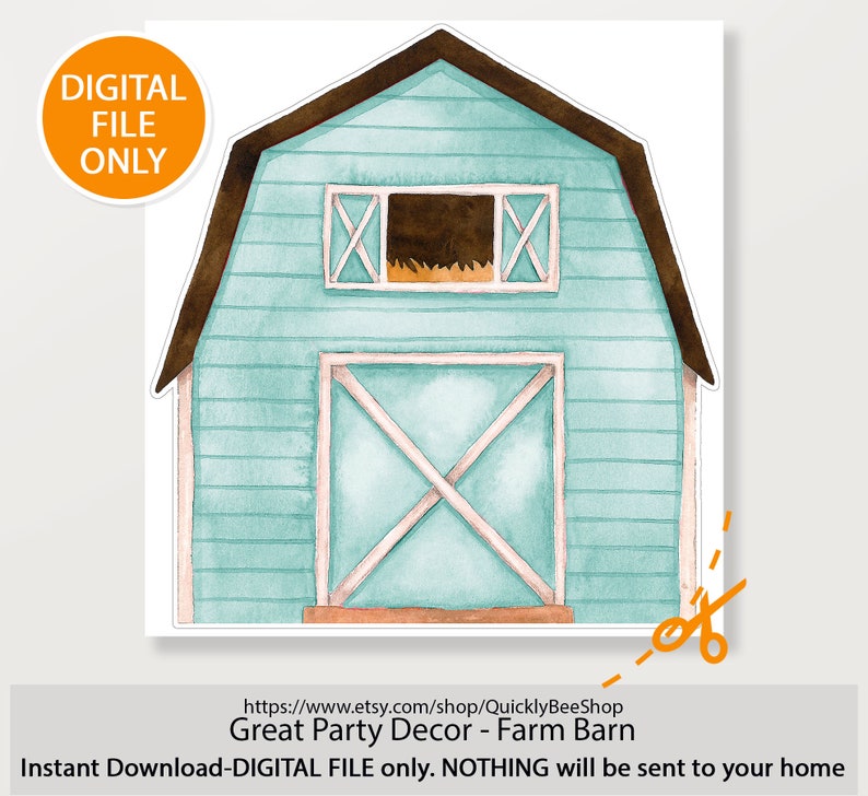 Big Blue decor Farm, Barn, Donkey, Lamb, Piglet, Chicken, Sun, Animals Barnyard Ranch, Baby Shower Party, Birthday Party, DIGITAL download Barn