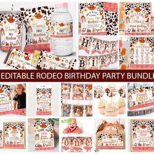 First Rodeo Birthday Invitation Bundle, Country Western Boy 1st Birthday, Rodeo Invitation, Printable Invitation Set, Editable template