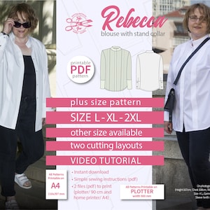 Elegant blouse sewing pattern Indie sewing pattern Digital pattern  Easy blouse pattern PDF sewing pattern Blouse size XS S M Rebecca