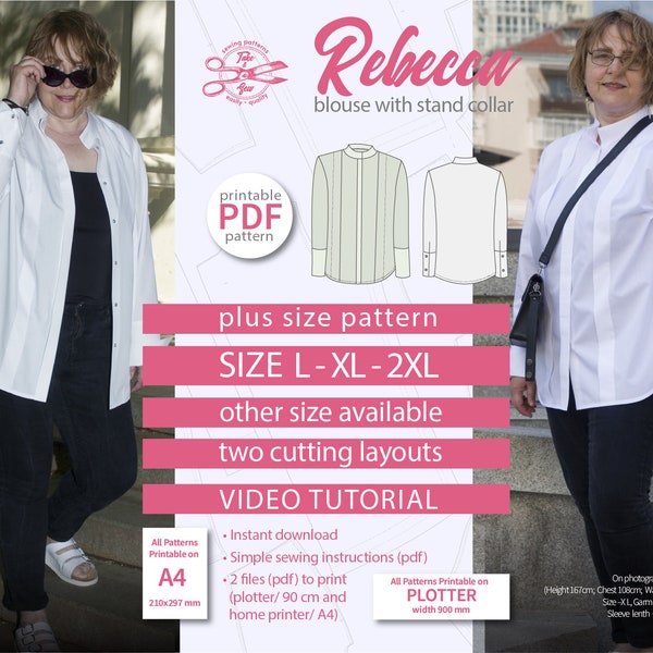 Elegant blouse sewing pattern Indie sewing pattern Digital pattern  Easy blouse pattern PDF sewing pattern Blouse size XS S M Rebecca