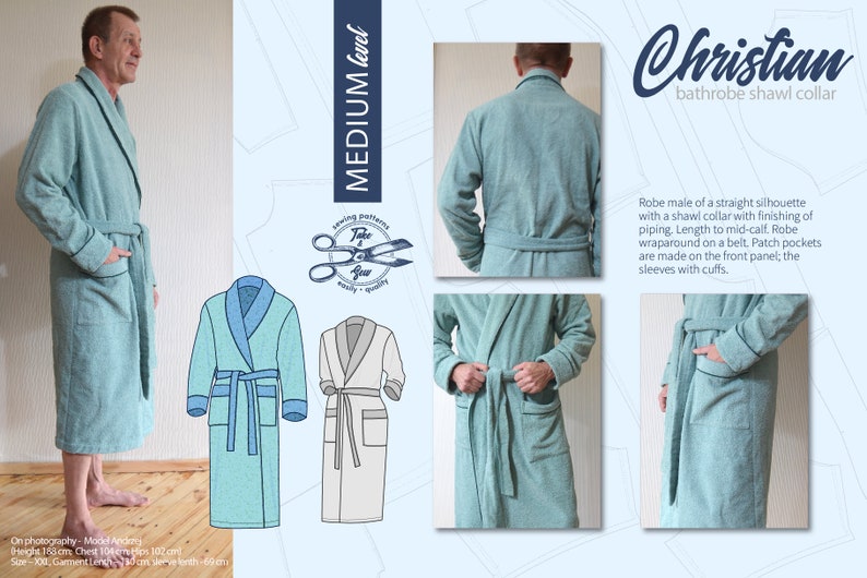 Bathrob Pattern Shawl Collar Bathrobe Sewing Pattern: DIY Housecoat (PDF Pattern) - Etsy