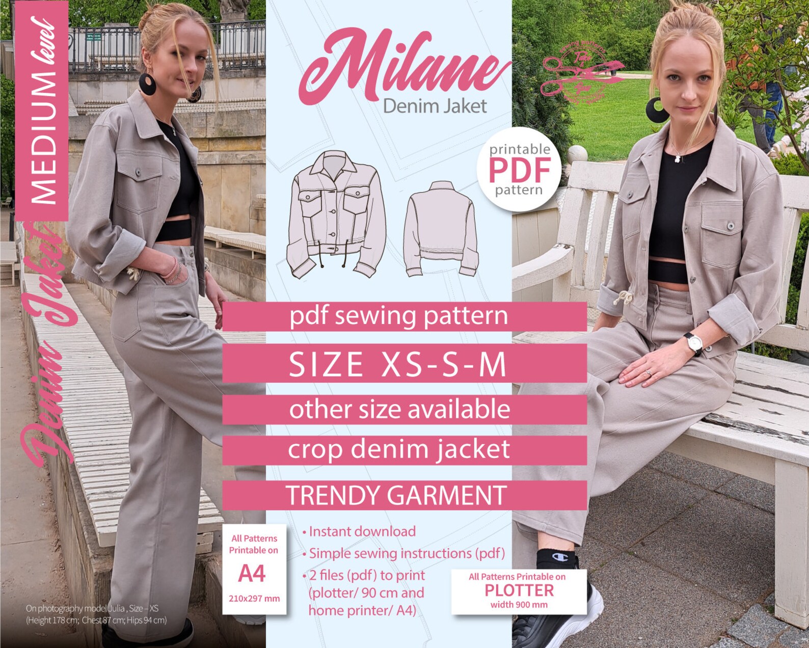 Denim Jacket Pattern Denim Crop Jacket Jean Jacket Pattern Crop Jacket ...