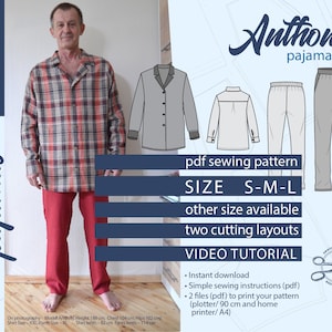 Indie Pyjama Schnittmuster. DIY Mann Schlafanzug, Größe S M L. Anthony Schlafanzug Muster, Langarmshirt, Hose. Sofortiger digitaler Download PDF