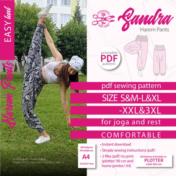 Harem pants sewing pattern Afghan pants Sarouel pants PDF Sandra Size S M L Xl Xxl 3xl