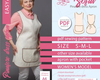 Sofia Pinafore Dress Apron Sewing Pattern (PDF) - Size S-M-L