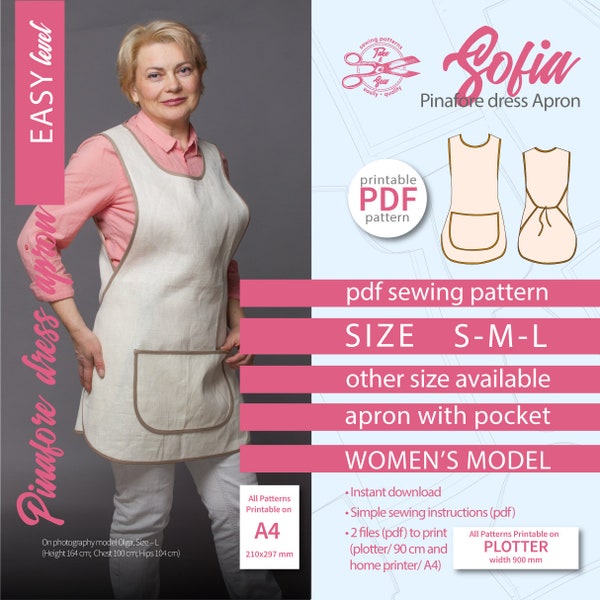 Pinafore  dress apron pattern Tabard apron pattern Indie sewing pattern Sofia Full Apron Pattern Size S M L