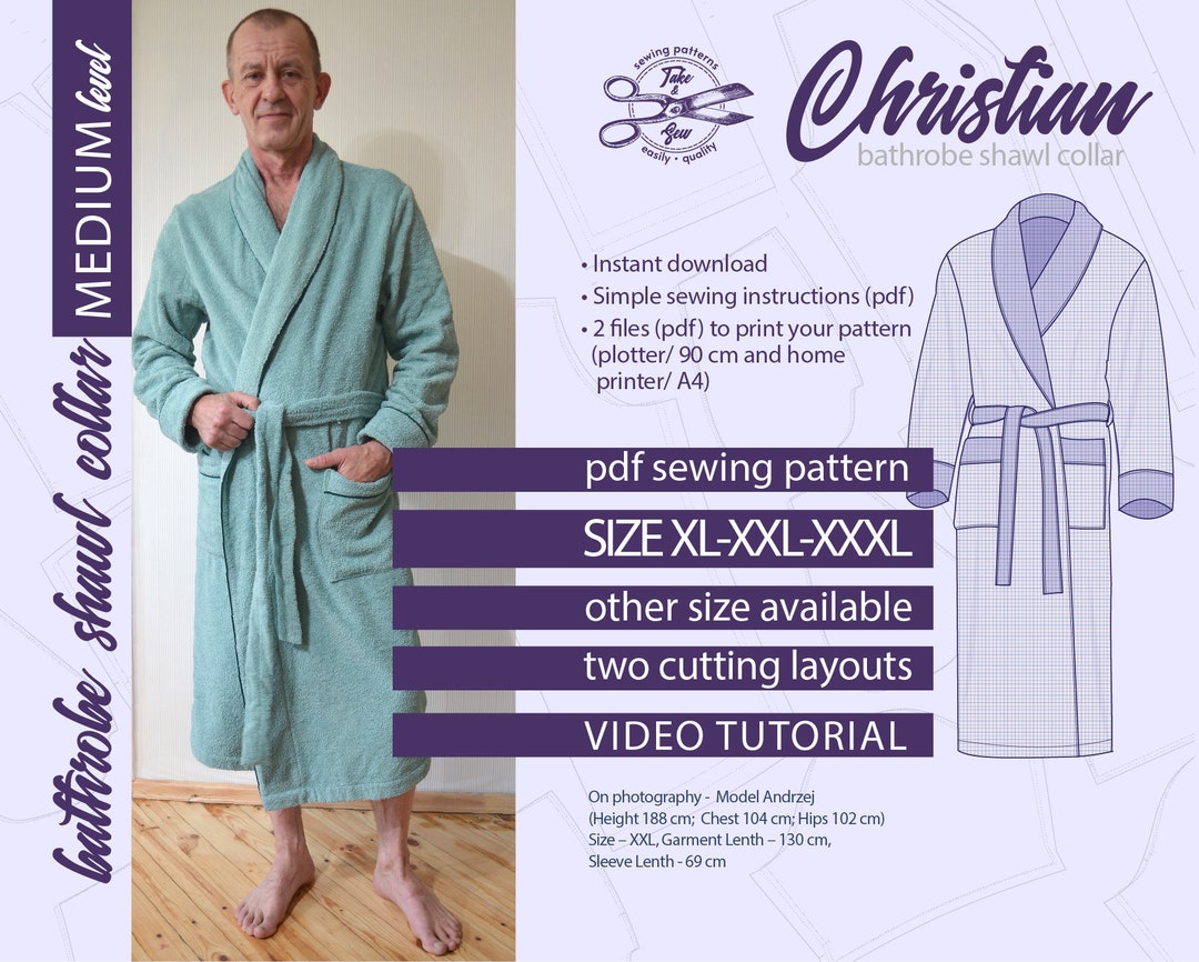 Indie Hooded Bathrobe Sewing Pattern. Diy Man Comfortable Housecoat ...