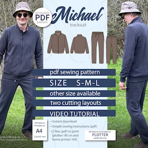 Track suit sewing pattern Sweatpants pattern Sweatshirt pattern PDF sewing patterns Indie basic tracksuit men pattern Michael Size S M L