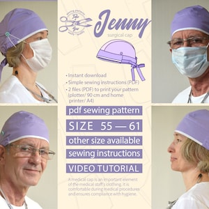 Scrub Hat Sewing Pattern: DIY Medical Cap Jenny (Size 55-61) (PDF)