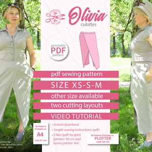 Wrap pants pattern Pants sewing pattern High waist pants Trousers pattern Linen culottes PDF Size XS S M Olivia Wrap skirt pants digital pdf