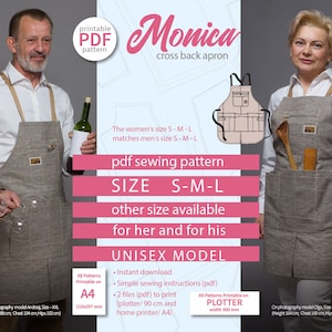 Cross back apron pattern Vendor apron pattern Barista apron pattern Indie sewing pattern Monica Full Apron Pattern Size S M L