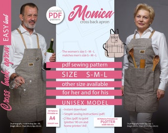 Cross back apron pattern Vendor apron pattern Barista apron pattern Indie sewing pattern Monica Full Apron Pattern Size S M L