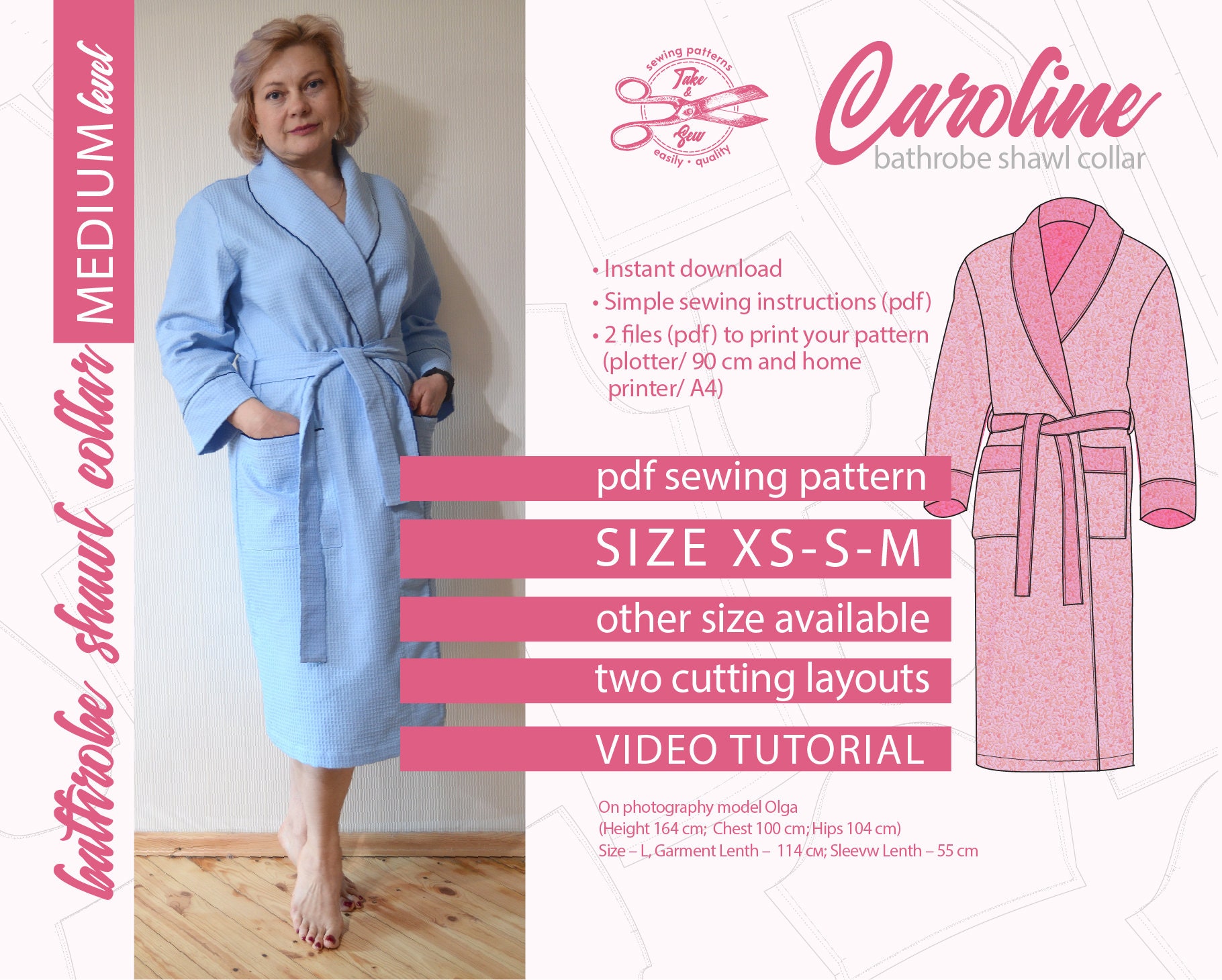 Indie Bathrobe Shawl Collar Sewing Pattern. DIY Women 