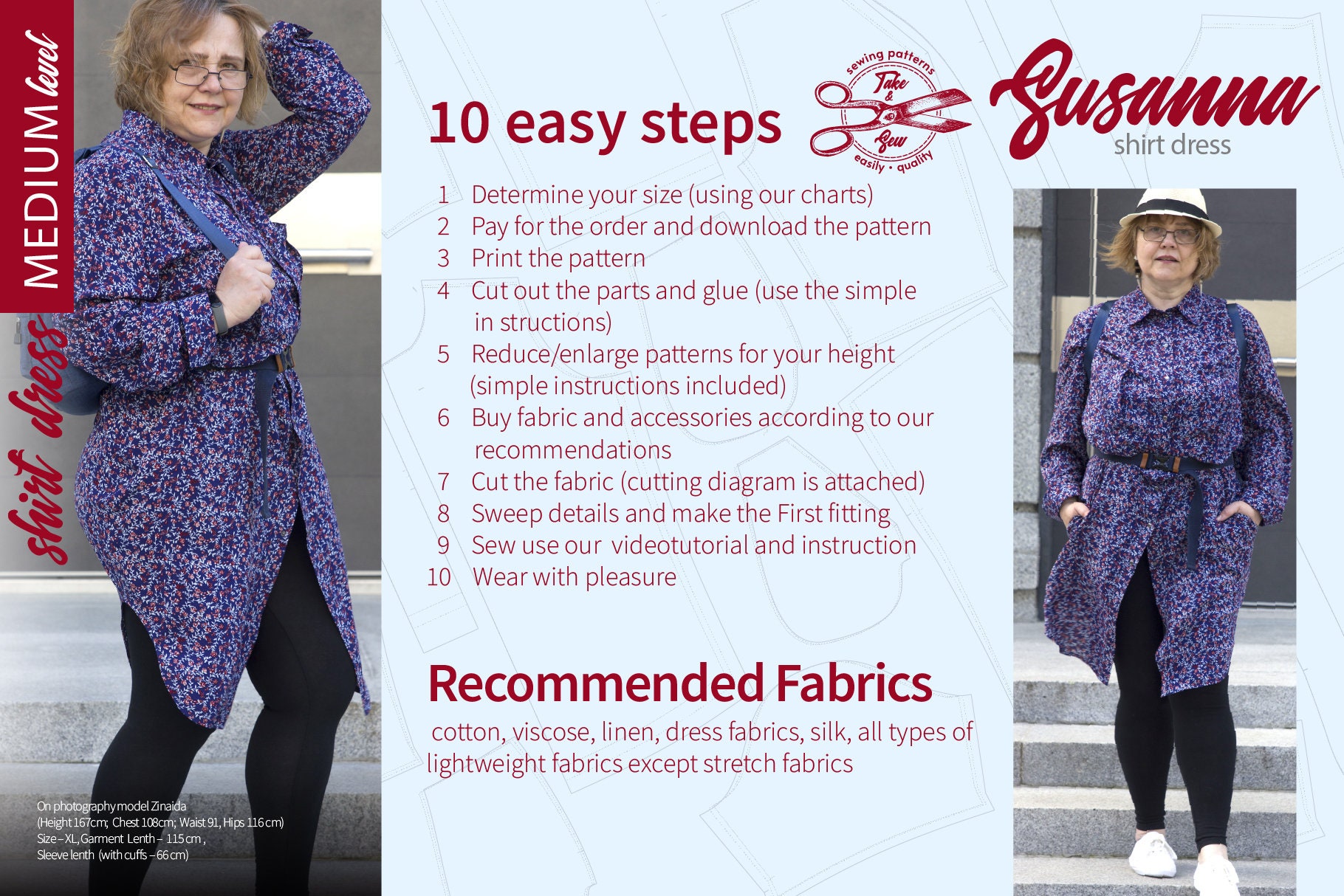 Shirt Dress Pattern PDF Sewing Pattern Plus Size Pattern 3XL 4XL 5XL