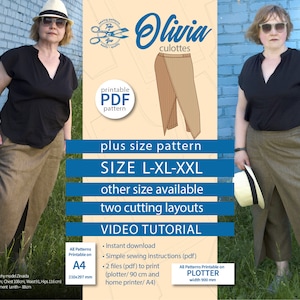 Wrap Culottes Sewing Pattern: High Waist Linen Trousers (Size L-XXL) (PDF Pattern)