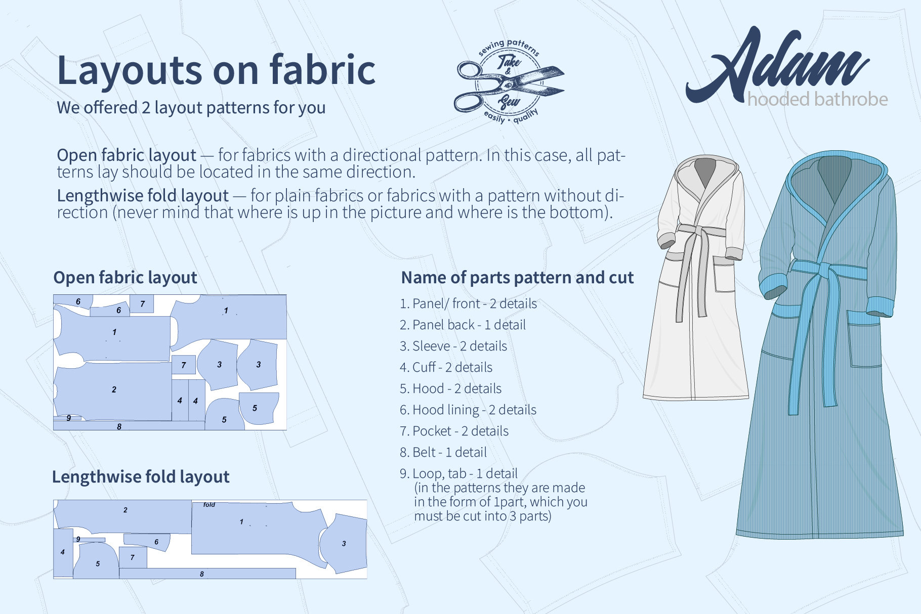 Indie Hooded Bathrobe Sewing Pattern. DIY Man Housecoat, Size S M L