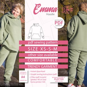 Hooded jacket Tracksuit sewing pattern Sweatshirt pattern PDF Basic hoodie pattern Indie basic tracksuit women pattern Emma Size XS M L