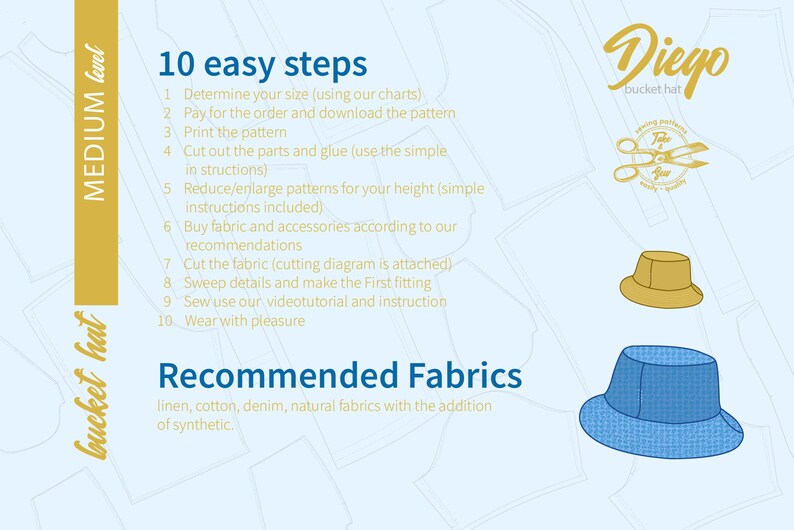 Indie Men Bucket Hat PDF Sewing Pattern. DIY Women Reversible Etsy