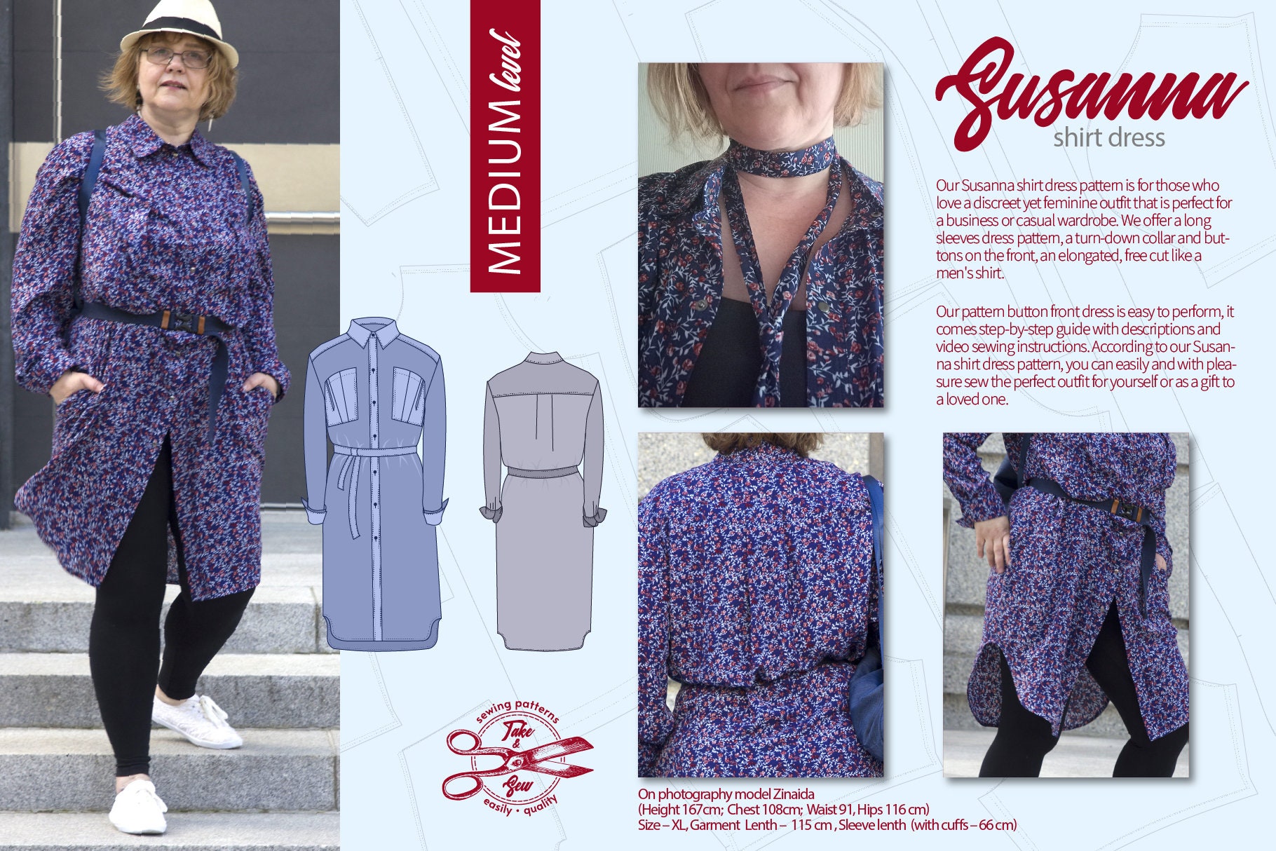 Shirt Dress Pattern PDF Sewing Pattern Plus Size Pattern 3XL 4XL 5XL