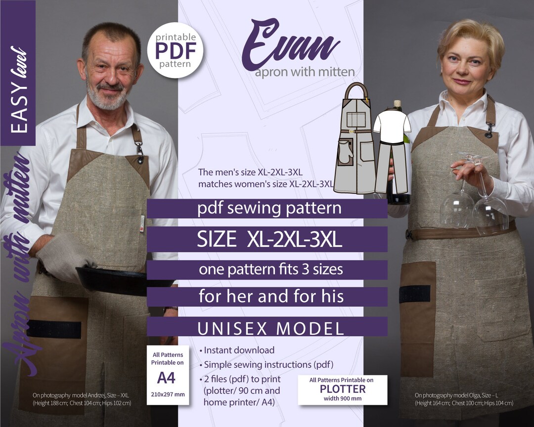 Chef Apron Pattern Full Apron Pattern Indie Sewing Pattern Evan Apron ...