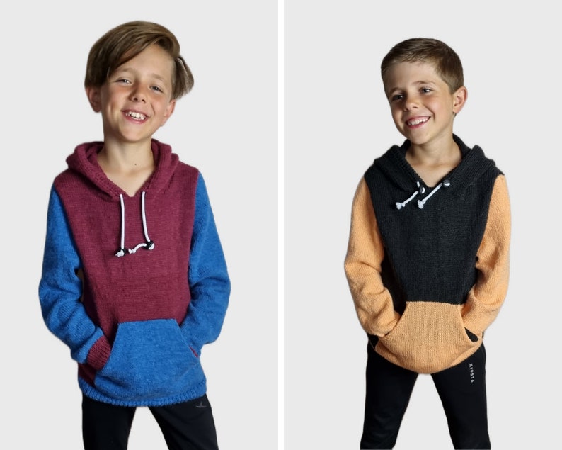 Breipatroon hoodie voor kinderen trui met capuchon en zak image 1