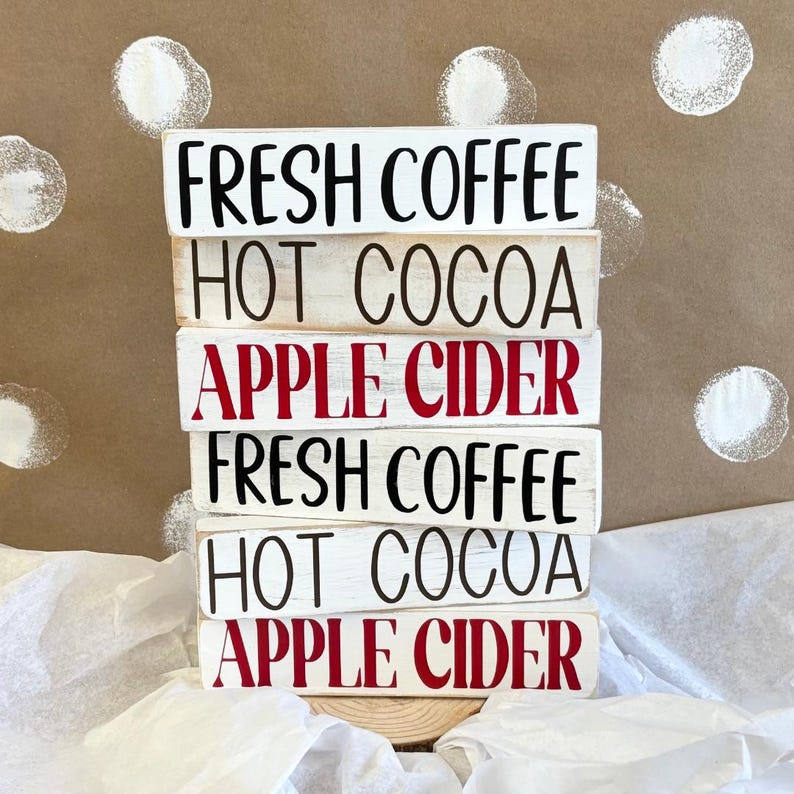 Hot Cocoa Apple Cider Coffee Bar Signs for Family Gatherings and Holiday Decor Gifts for Fall Season, Tiered Tray Decor for Christmas Party image 3
