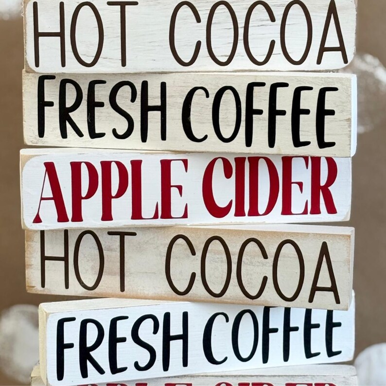 Hot Cocoa Apple Cider Coffee Bar Signs for Family Gatherings and Holiday Decor Gifts for Fall Season, Tiered Tray Decor for Christmas Party image 5