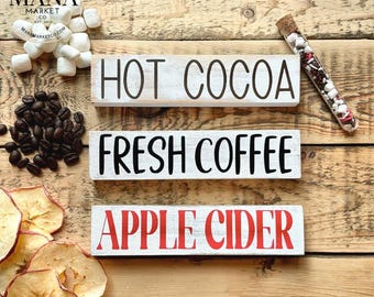 Hot Cocoa Apple Cider Coffee Bar Signs for Family Gatherings and Holiday Decor Gifts for Fall Season, Tiered Tray Decor for Christmas Party