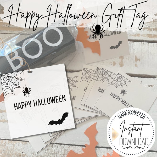 Halloween gift tag, happy halloween, trick or treat tag, halloween treat tag, printable halloween, halloween favor tag, boo basket tag, fall