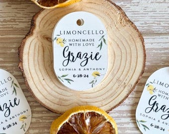 Personalized Homemade Limoncello Favor Tag  Italian Summer Wedding Limoncello Tags Grazie Gift Tags Wedding Favor Tags Lemon Theme Party