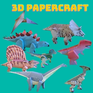 8 Dinosaurs 3d Papercraft Template / DIY Paper Dinosaurs / origami / Printable pdf / T-REX / Triceratops / Velociraptor / Stegosaurus / ...