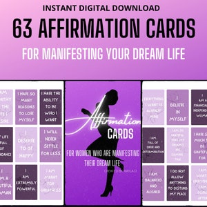 Positive Affirmation Card Deck, Vision Board Printables, Cards for Law of Attraction, Manifesting Cards, Self Love Printables, DIGITAL