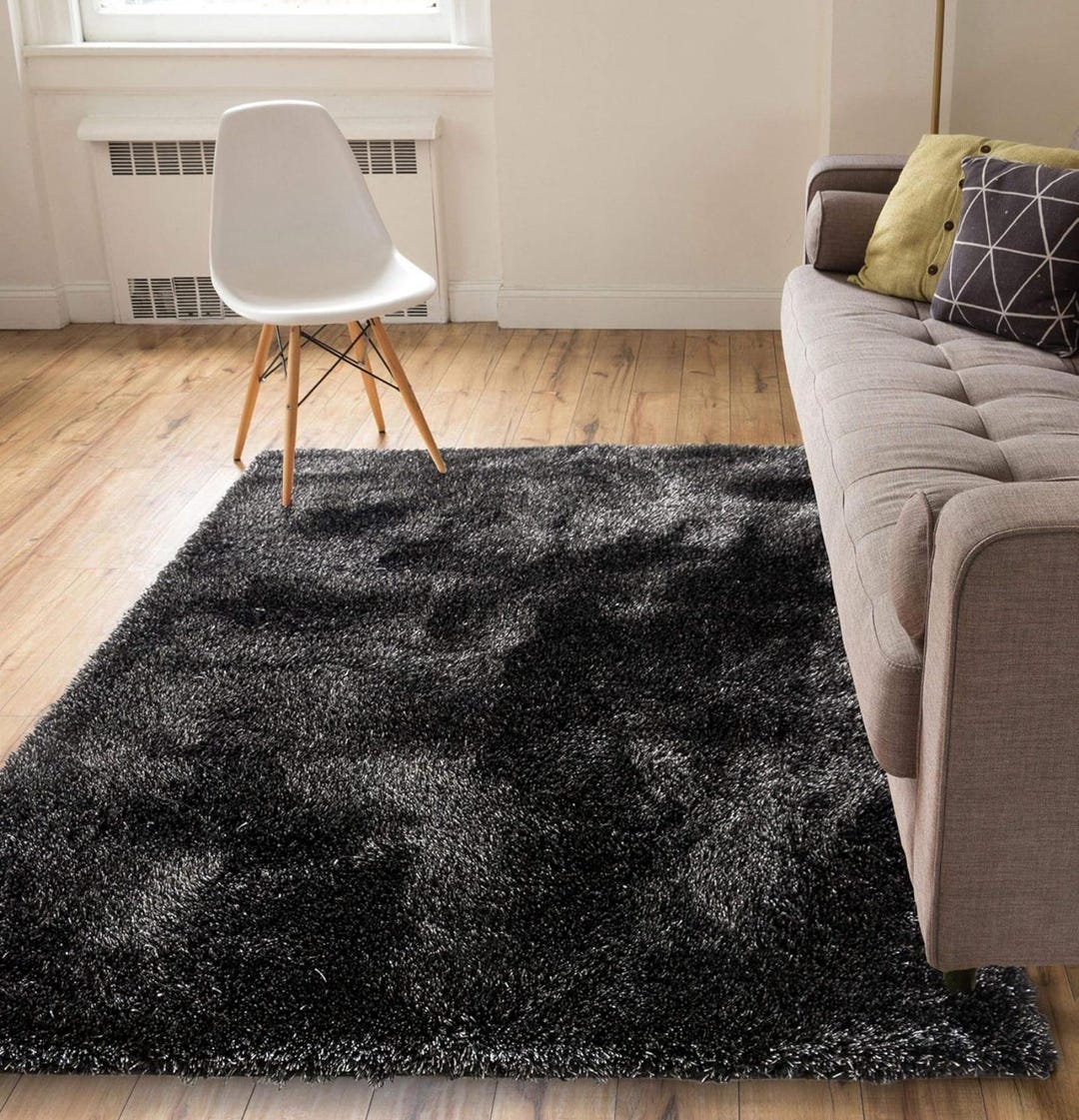 Luxurious Black Shaggy Area Rug - Soft, High-pile Modern Floor Decor ...