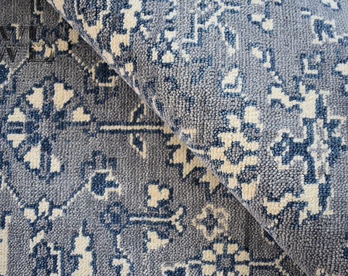 Featured listing image: 9x12 10x14 Modern Oushak rug Grey, Blue Turkish knot rug Hand-knotted Vintage Antique Oushak Wool Area Rug for Living Room,Dining room rug