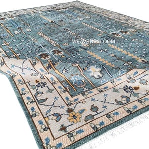 Bespoke Green tree of life Hand Knotted Rug Oushak Rug Wool area Rug for living room Rug for Home Oversize size rug Ivory Rug Turkish rug