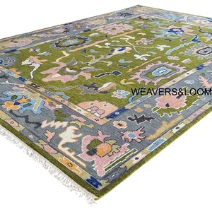 Hand Knotted Oushak Rug, Green Handmade Wool Area Rug for Bedroom, Living room, Dining area, Pastel Oushak Rug, Handmade Rug Turkish Rug