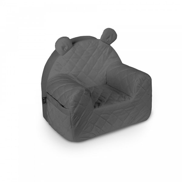 Fauteuil bébé - Velours gris foncé, Petit fauteuil enfant, Fauteuil avec housse amovible, Fauteuil avec poches livre, Fauteuil mousse